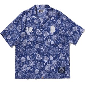 JAPANESE INDIGO ART CAMO OPEN COLLAR SS SHIRT MENS