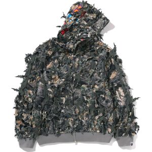TREE EDGE CAMO LASER CUT CROPPED SHARK FULL ZIP HOODIE LADIES